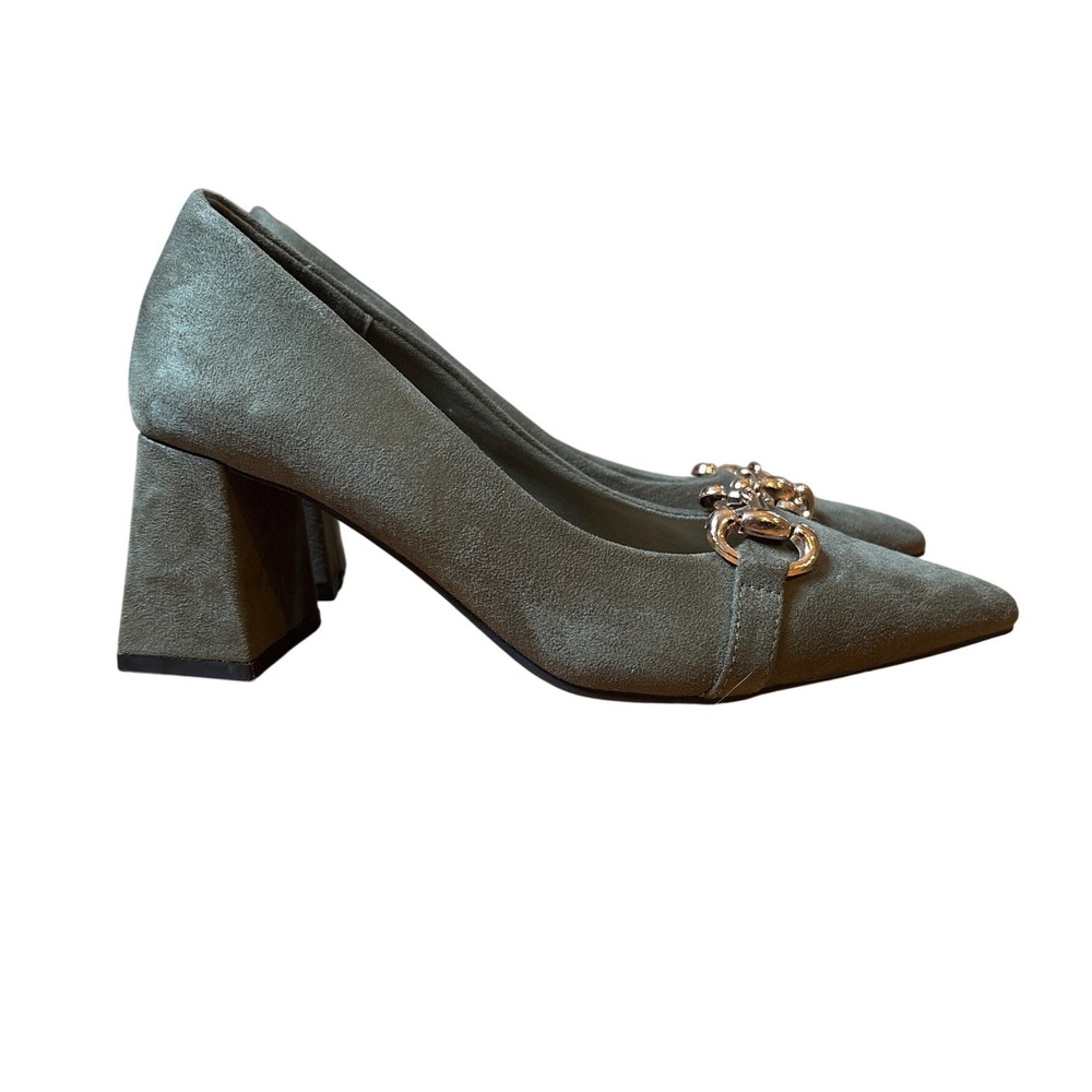 Torta Caliente Block Heel Pump Women Green Horsebit Pointed‎ Toe SIZE 8M